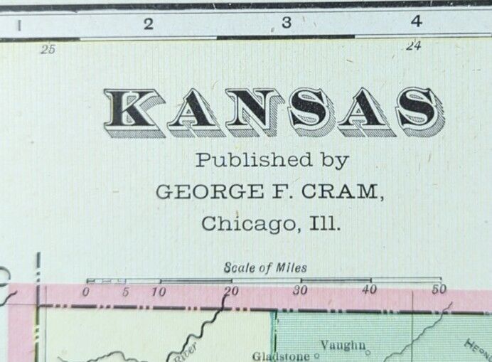 Vintage 1901 KANSAS Map 22\