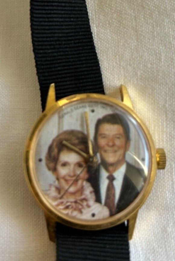 Ronald and Nancy Reagan Watch 1.25” diameter w fabric band