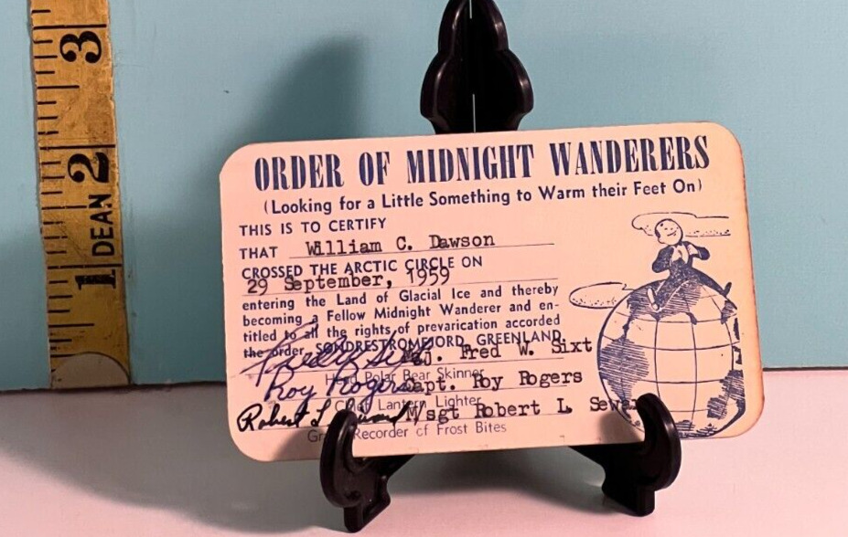 1959 Order of Midnight Wanderers William C.Dawson Crossed the Artic Circle.