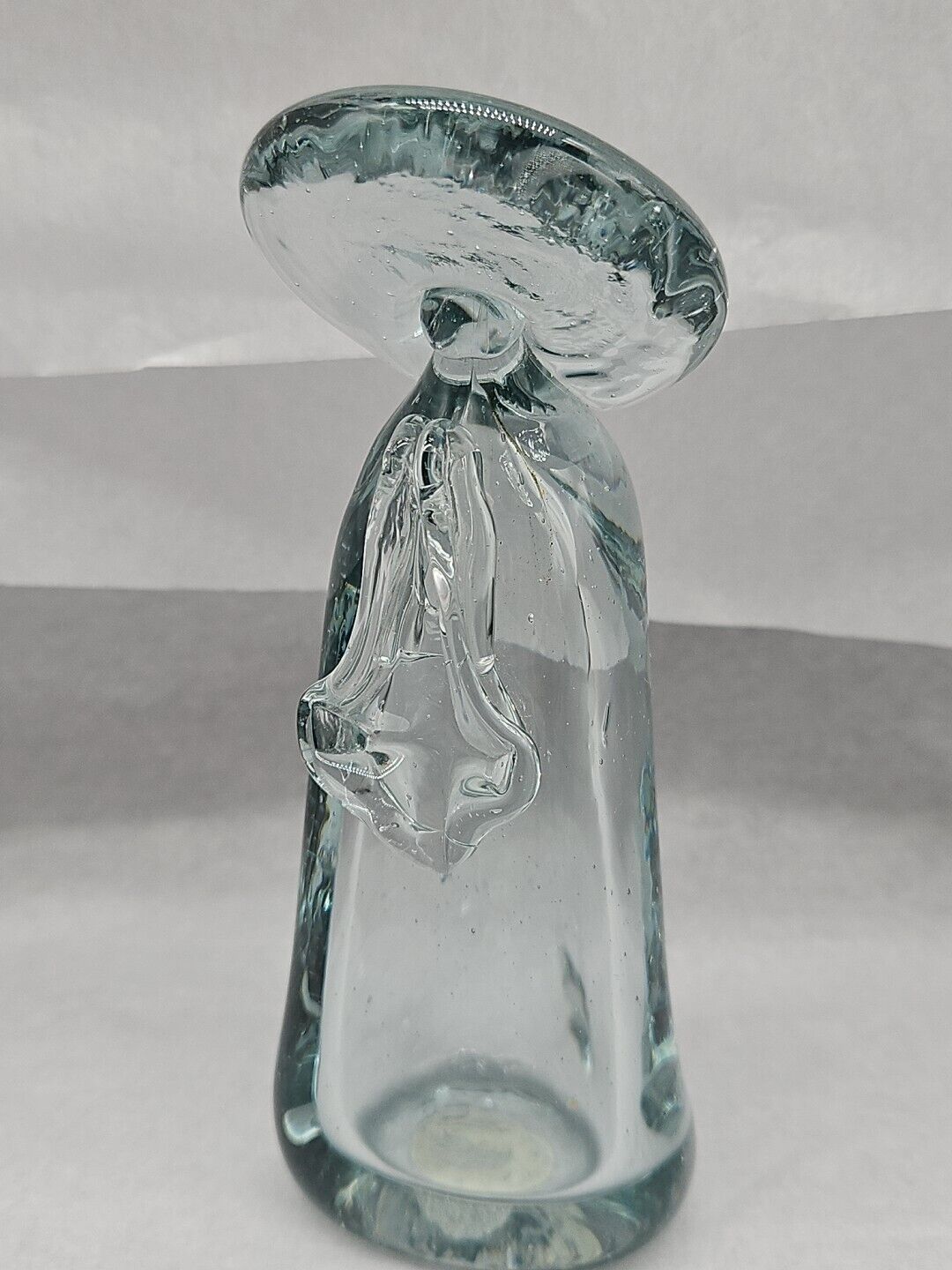 Hand Blown Glass Our Lady of Guadalupe Guatemala Light Blue 4.75\
