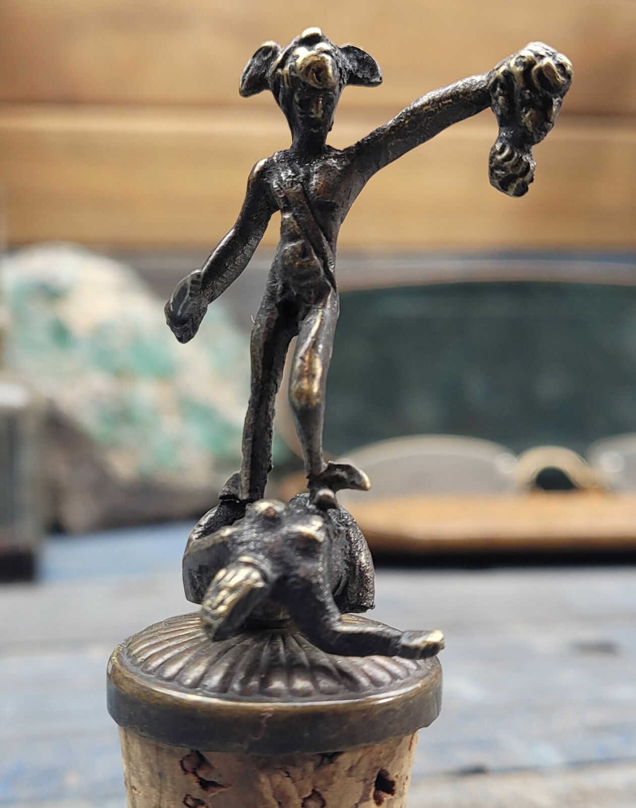 AWESOME Antique - PERSEUS w/ The HEAD of The GORGON Medusa - Brass Cork Topper