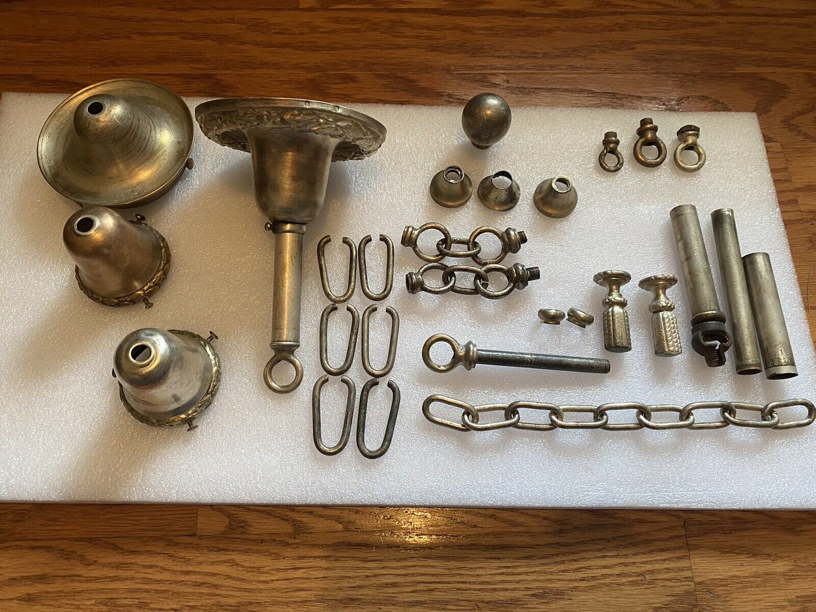 Antique Light Parts Silver Plated Brass Finials Shade Holders Chain Canopy
