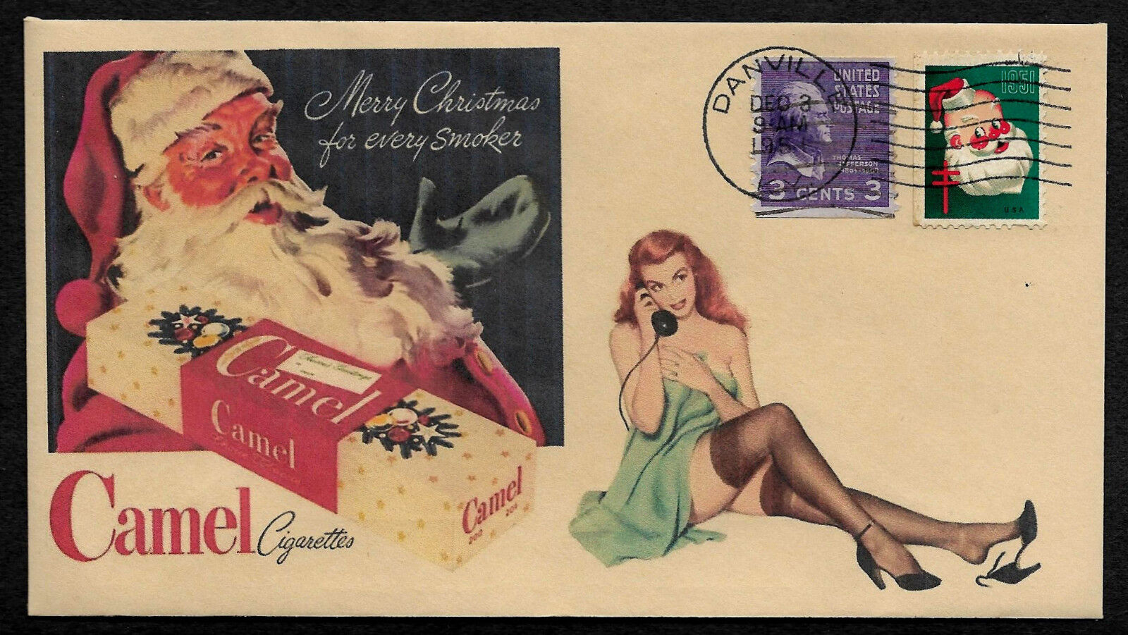 1951 Camel Cigarettes Xmas Ad  Featured on Collector\'s Envelope *XS113
