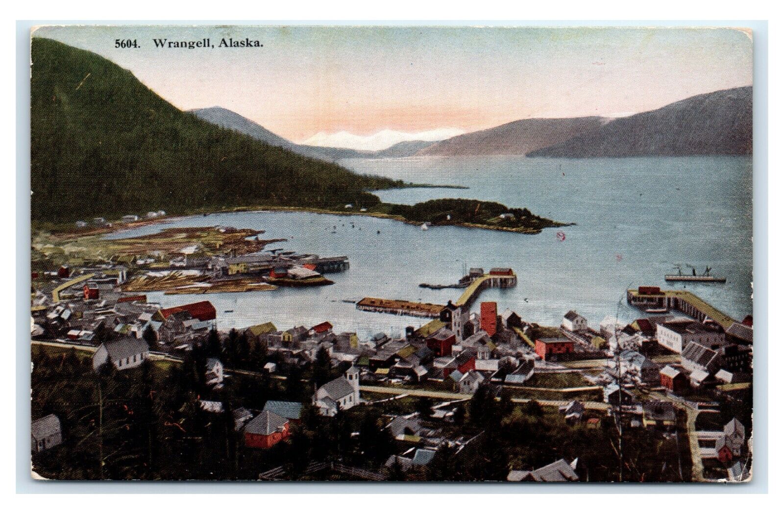 Postcard Aerial of Wrangell, AK Alaska D101