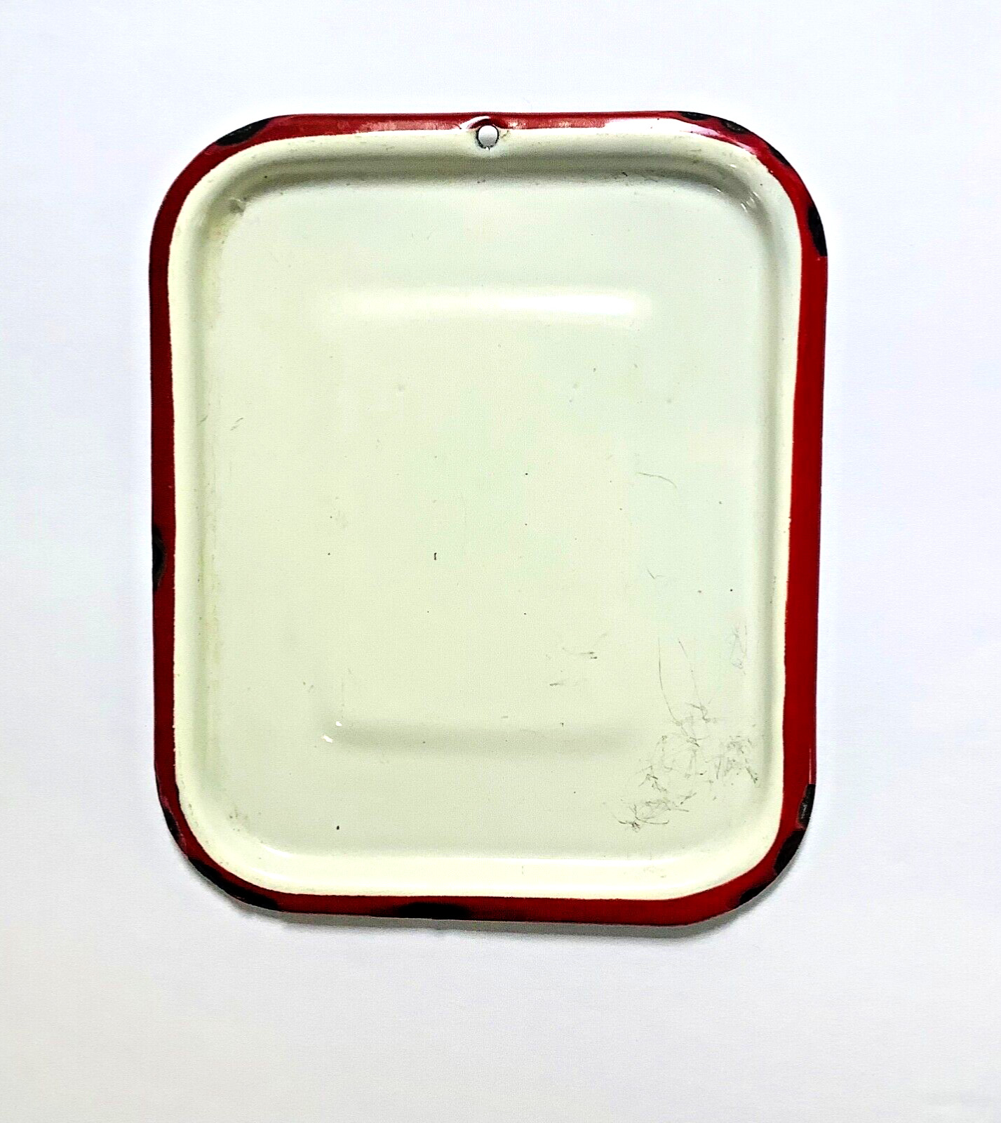 Cover Only Lid Small Vintage White Enamel with Red Border Small 4 x 5 in