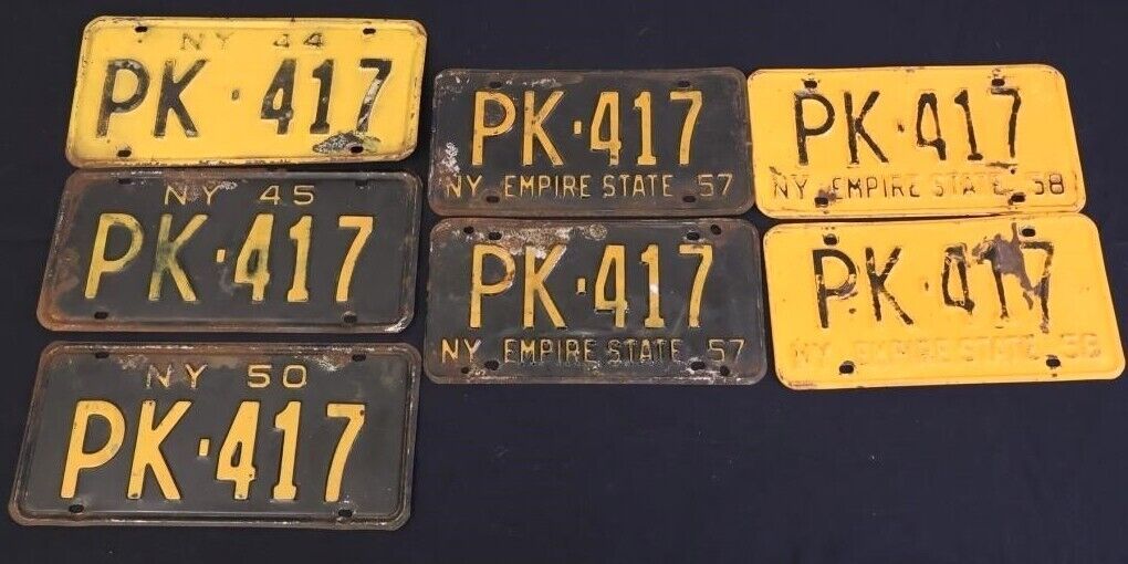 Vintage 1944-1956 NEW YORK EMPIRE STATE License Plate PK 417 Series of 7 Plates
