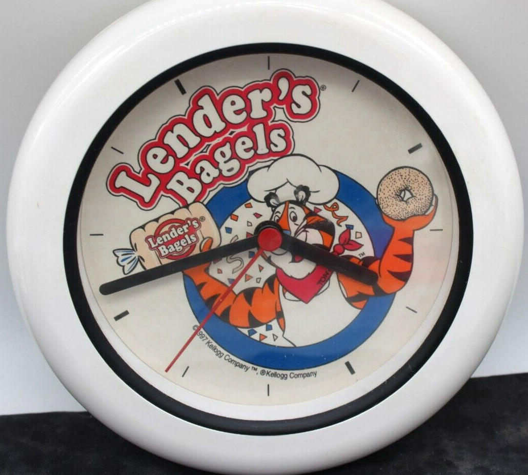 Vintage Rare 1997 Kellogg\'s Tony the Tiger Lenders Bagel Clock. Tested works.