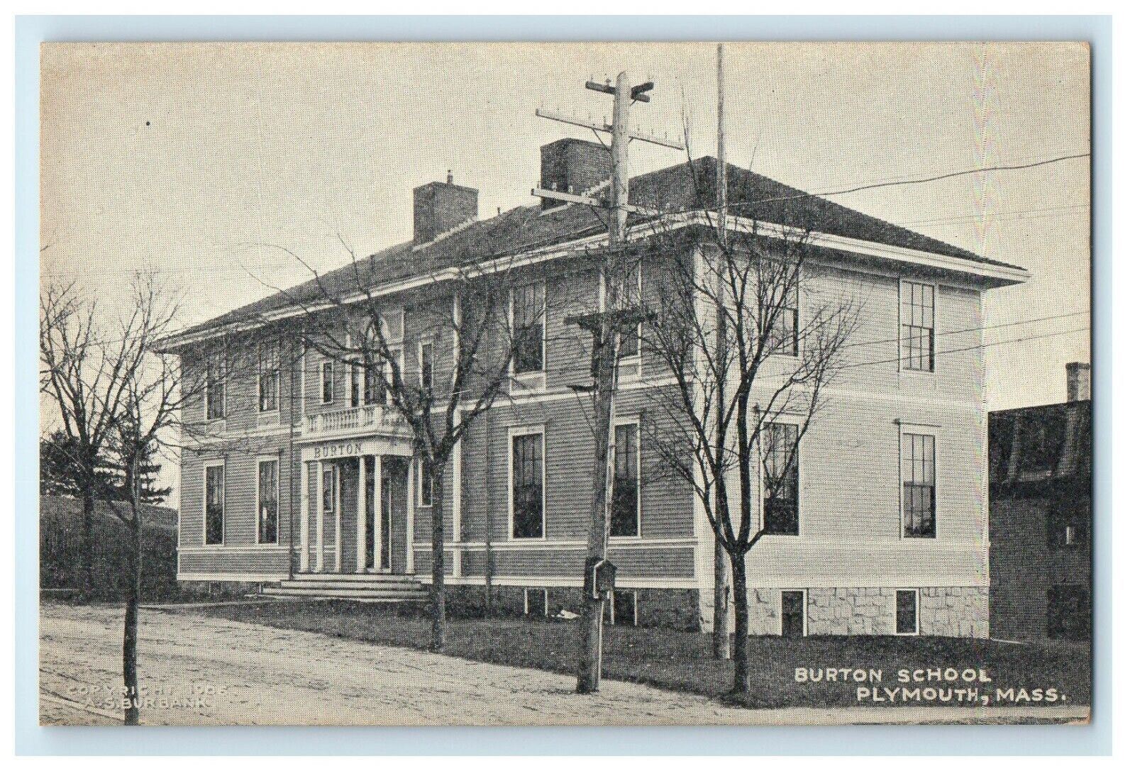 c1905 Burton School Street Scene Plymouth Massachusetts MA Unposted Postcard