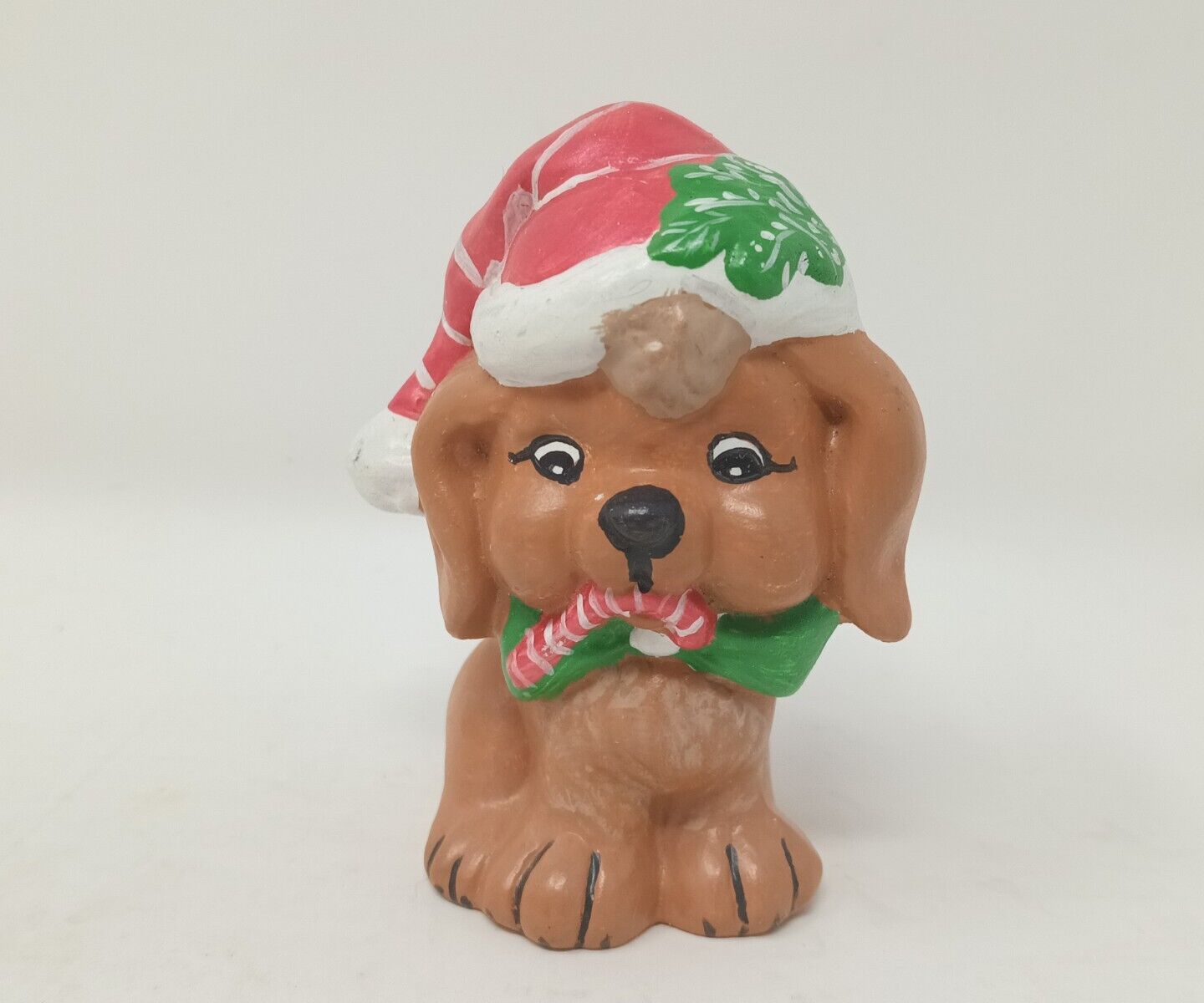 Vintage Christmas Puppy Dog Figurine Mold Wearing Santa Hat 1970’s