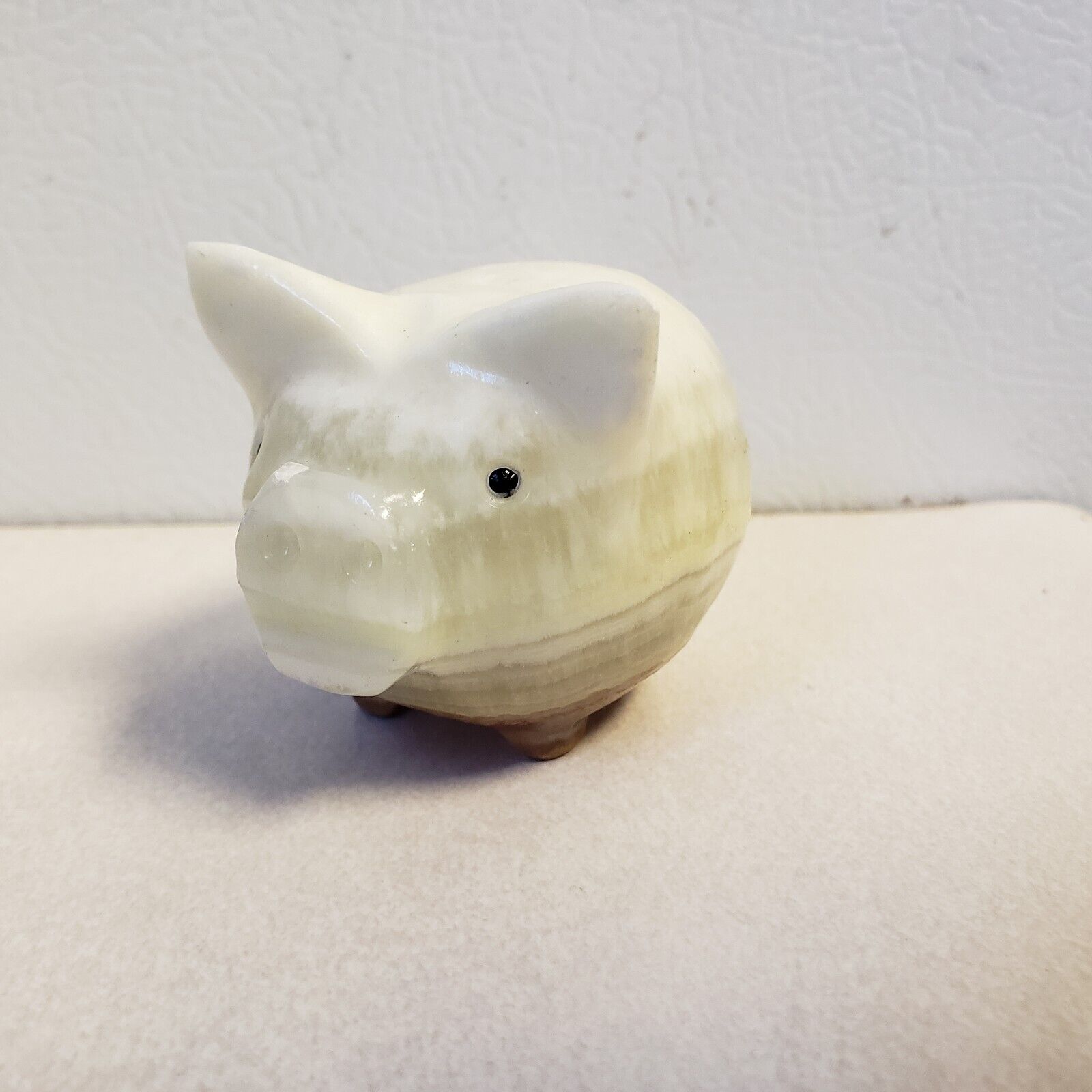 Vintage Tiny Paperweight Figurine Marbled Onyx Stone Piggy Pig 2.25” Hand carved