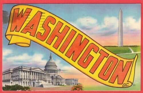 Washington DC, Multi View Capitol Washington Monument Linen Postcard