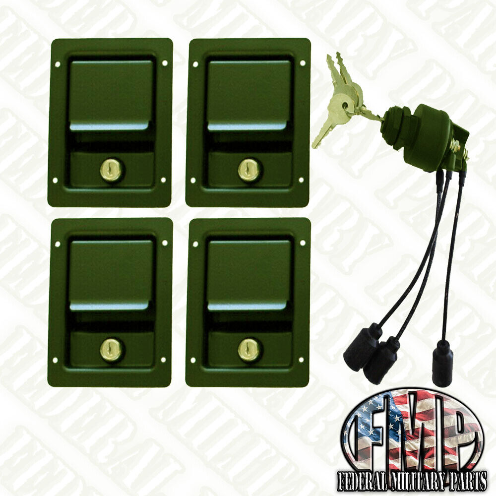 SECURITY KIT Green Single Locking Door Handles & Keyed Ignition Switch for M998