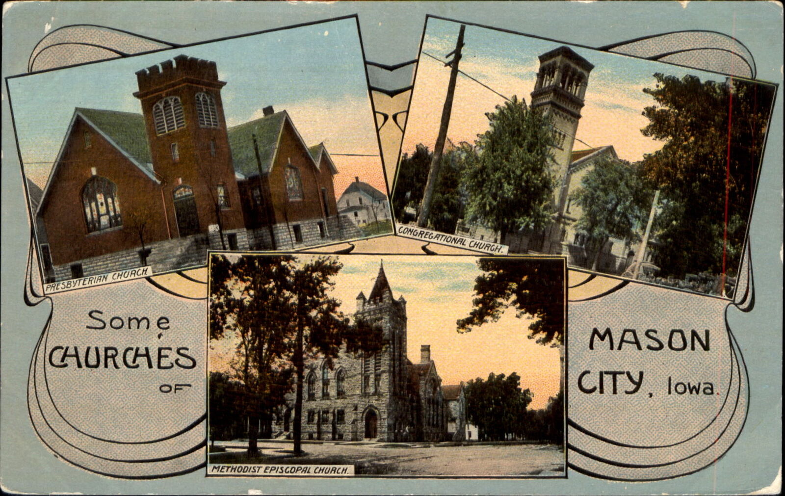 Some Churches of Mason City Iowa ~ multi-view ~ Presbyterian Congregational M.E.