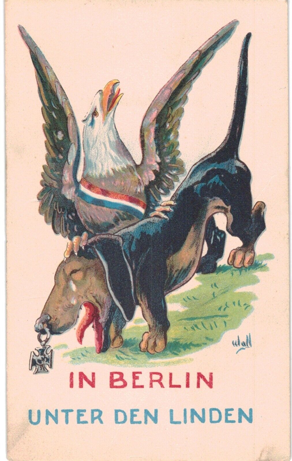 War WWI Propaganda Berlin American Eagle Talons German Dachshund A/S Wall 1910