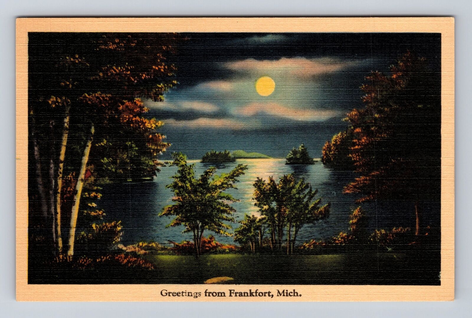 Frankfort MI-Michigan, General Greetings Night Lake View, Vintage Postcard