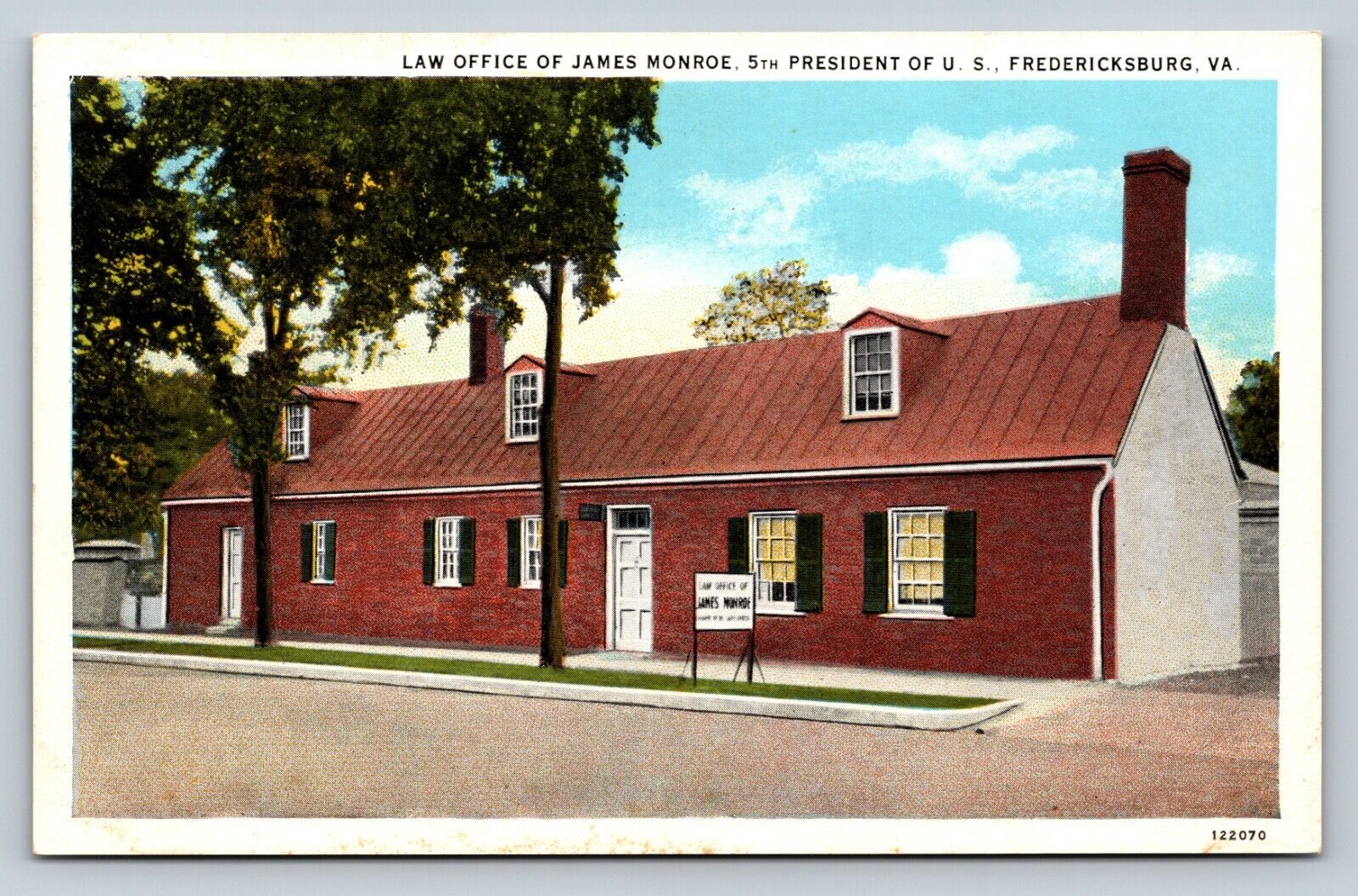 Fredericksburg VA Law Office Of President James Monroe VINTAGE Postcard