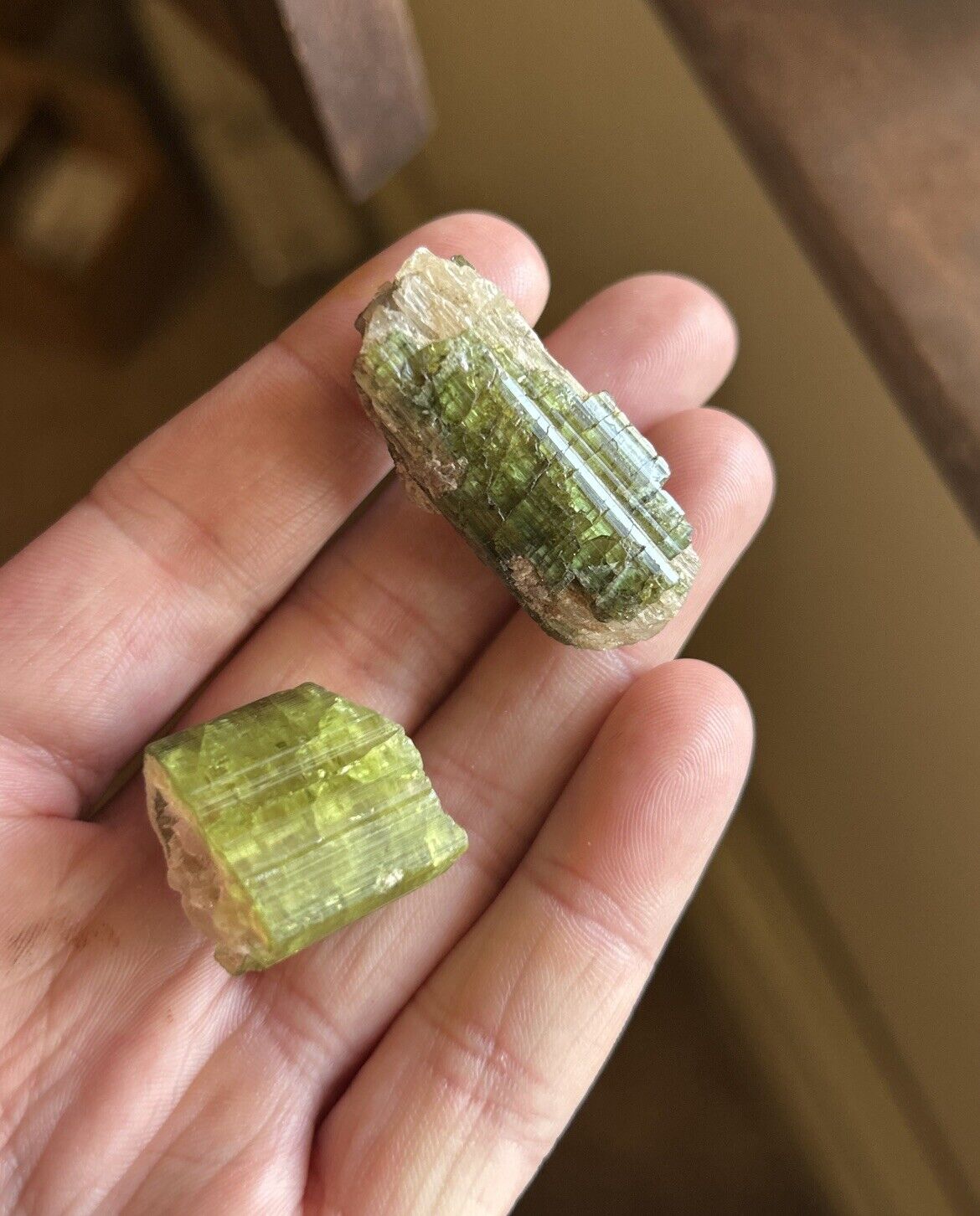 Huge 159 Carat Pair Green Tourmaline Crystal Specimens Very Nice Look