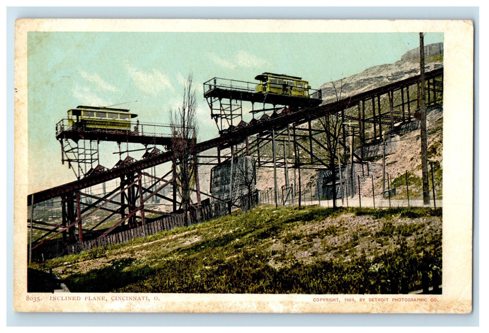 c1905 Train Wagons, Inclined Plane Cincinnati Ohio OH Antique Postcard