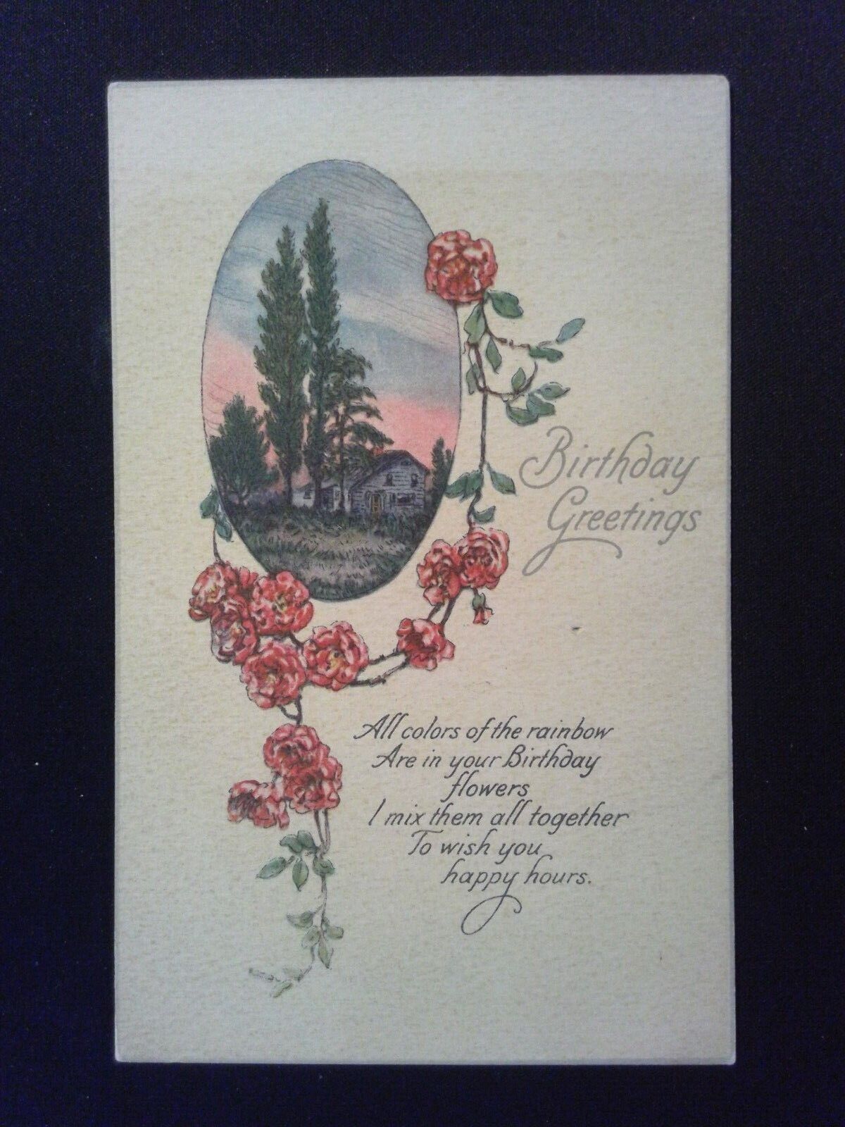 1922 Stamped Birthday Greetings Postcard Series No 269 Made in USA Roses + Home