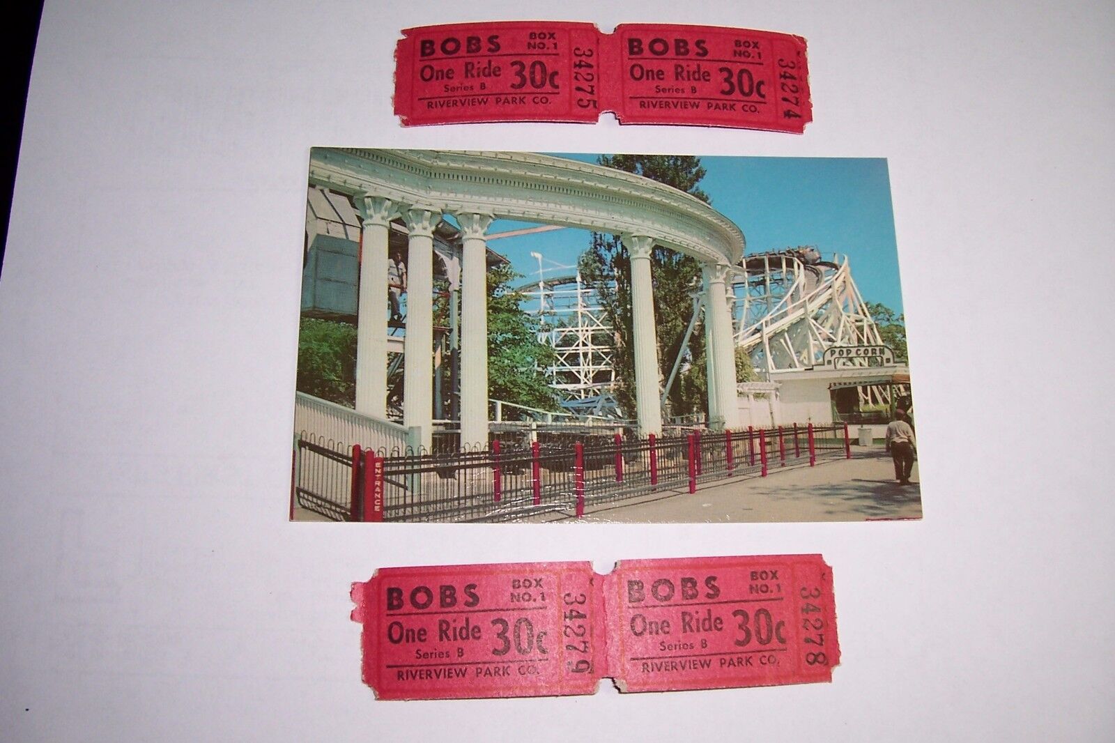 ORIGINAL  OLD RIVERVIEW PARK  *BOBS*  CHICAGO  POST CARD & TICKETS