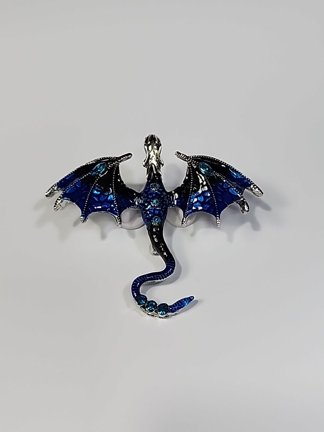 Dragon Brooch Pin Pendant Blue with Faceted Faux Gems Crystals Sparkly *