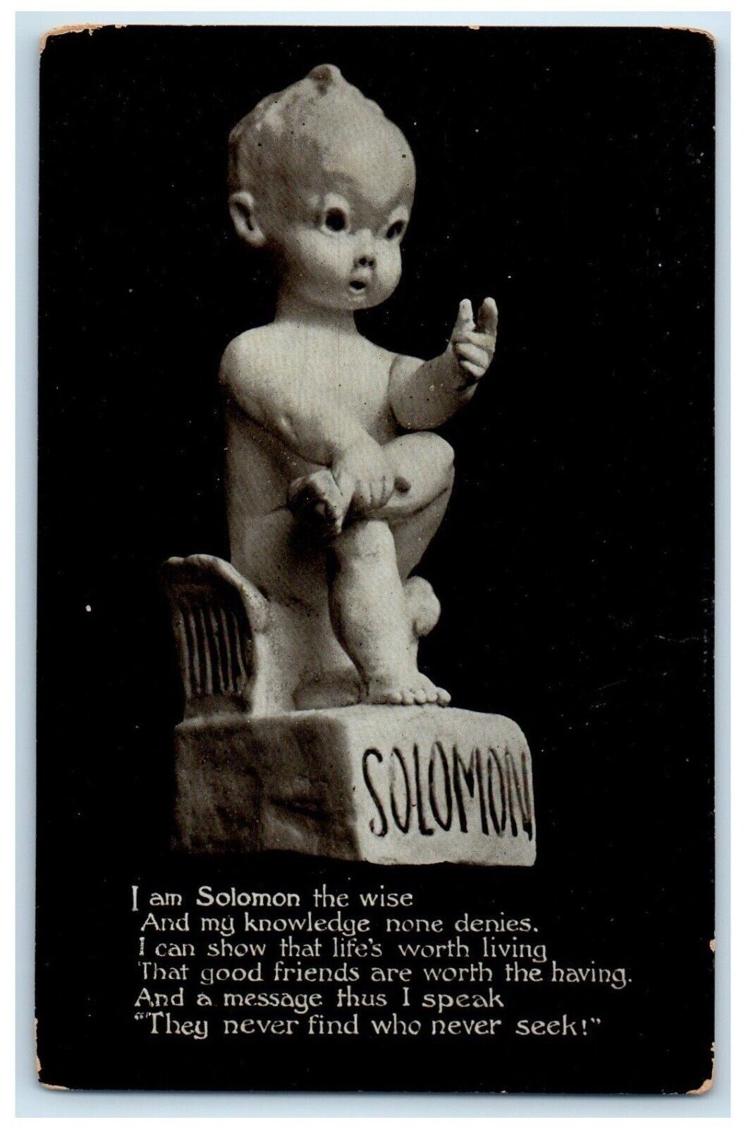 c1910\'s Solomon The Wise Statue They Never Find Who Never Seek Antique Postcard