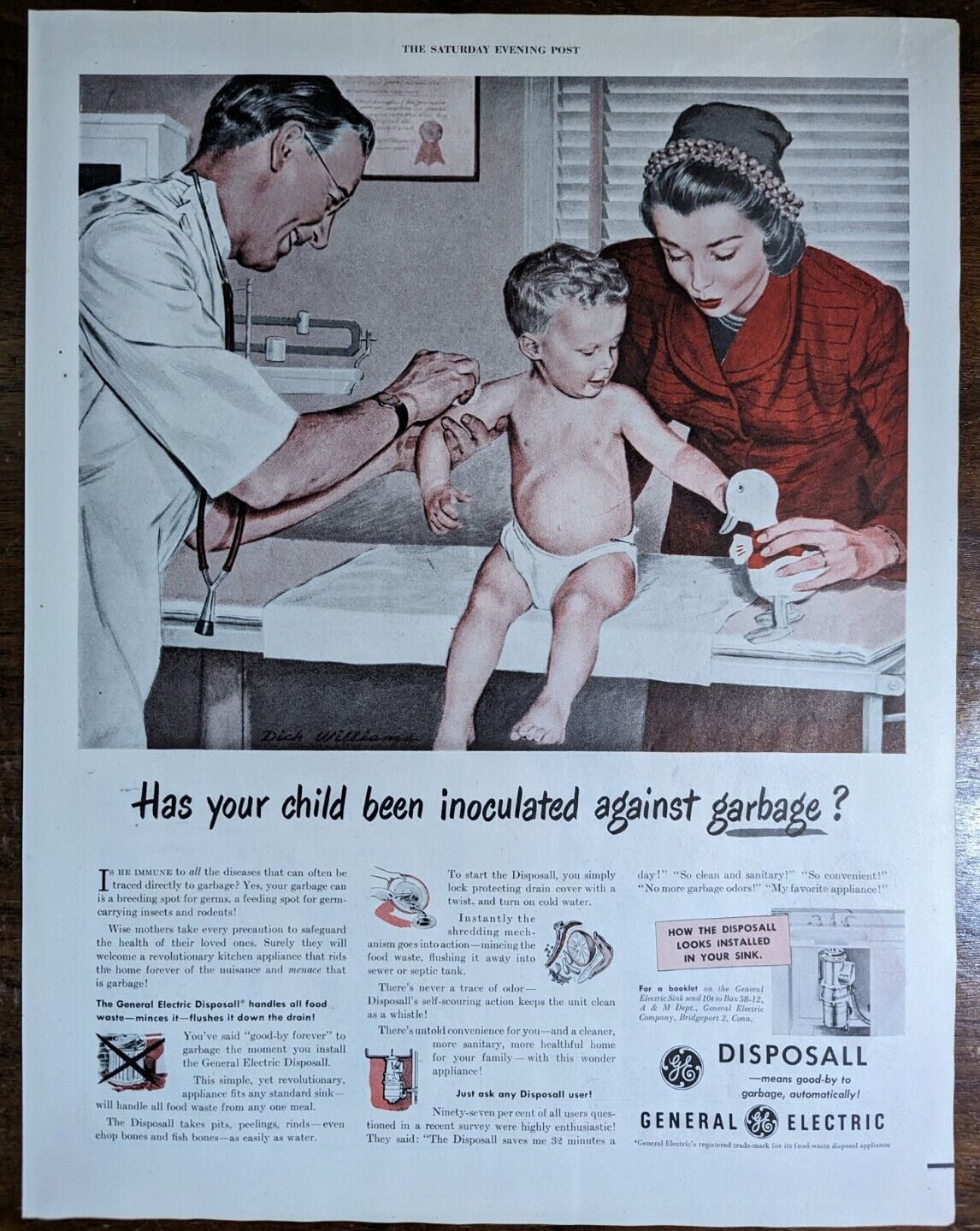 General Electric Garbage Disposal / Germ PSA Vintage Folio Sized Print Ad