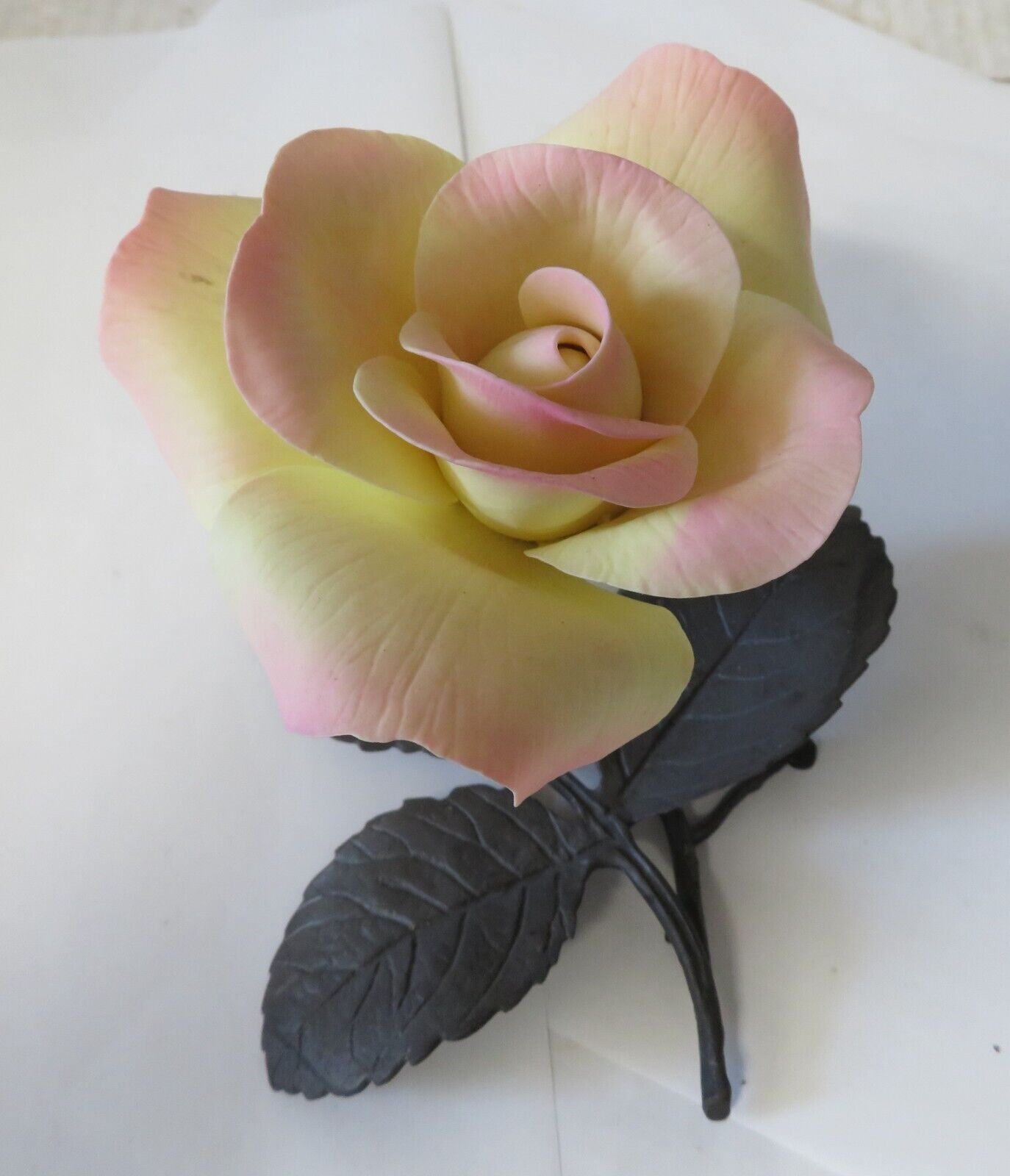 BOEHM Porcelain Peace Rose Flower Figurine Limited Issue Bronze Leaves England