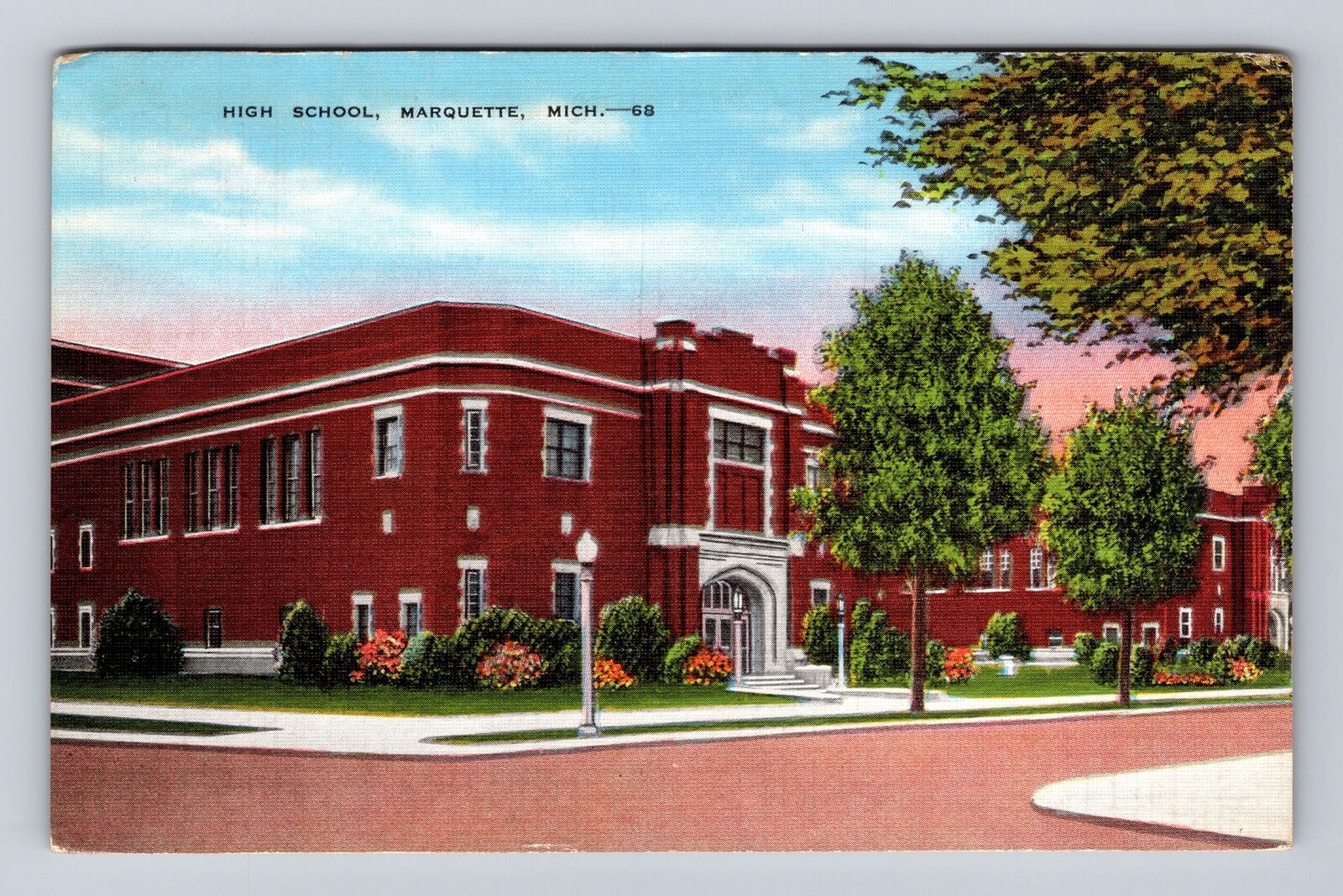 Marquette MI-Michigan, High School, Antique Vintage Souvenir Postcard
