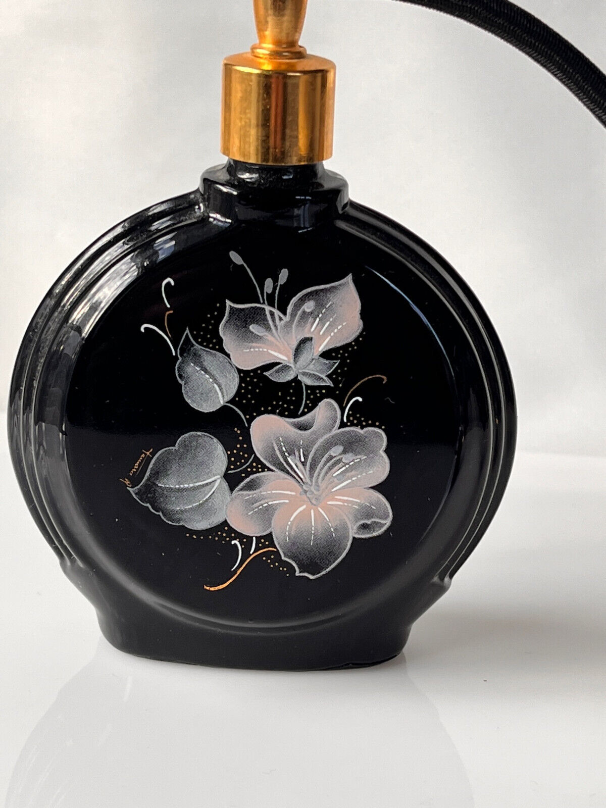 Vintage French Perfume Atomizer Bottle Flask Black Flower Perfume Scent Bottle
