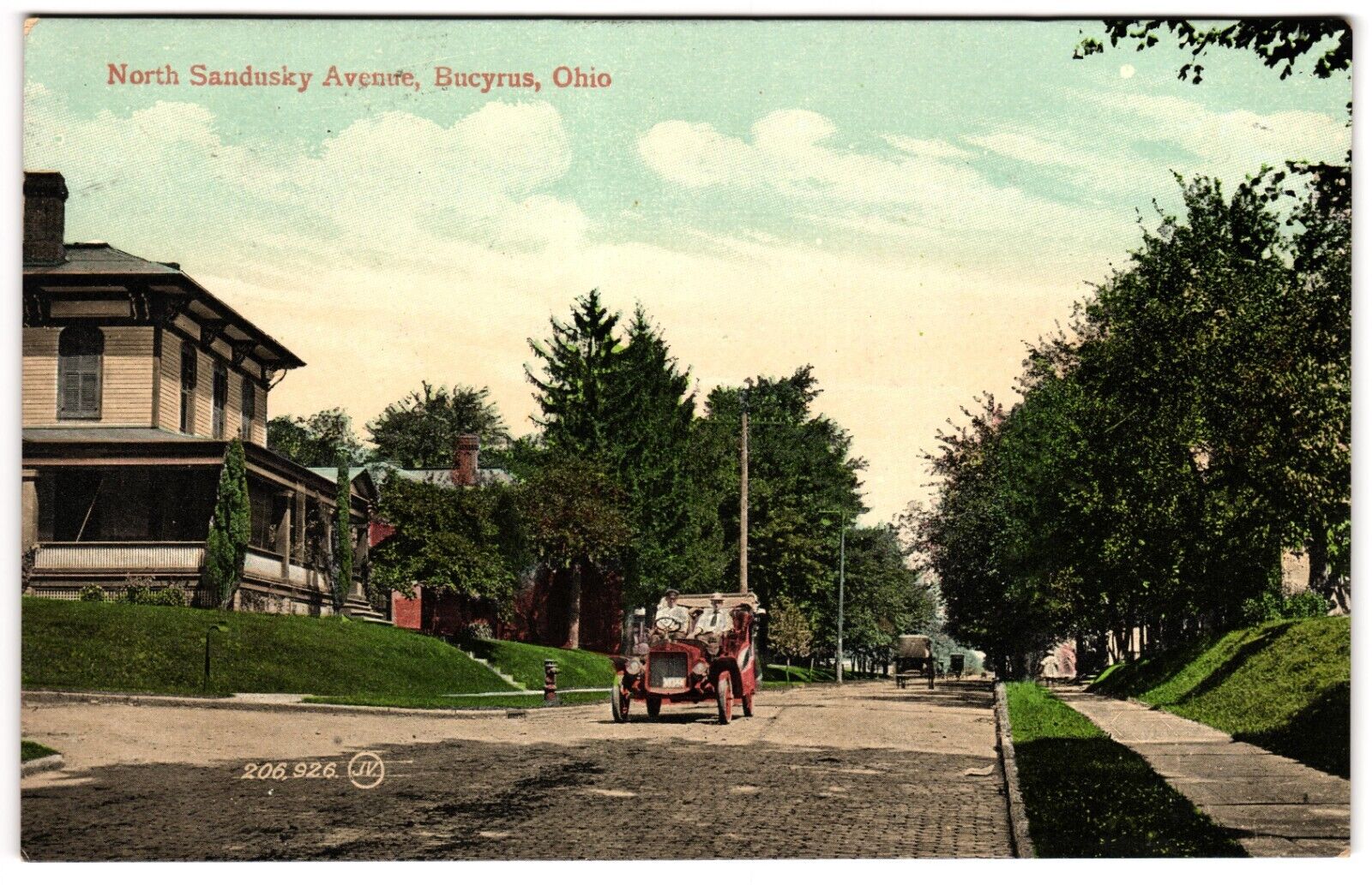 North Sandusky Avenue Bucyrus Ohio OH Antique Car Houses c1910s Postcard