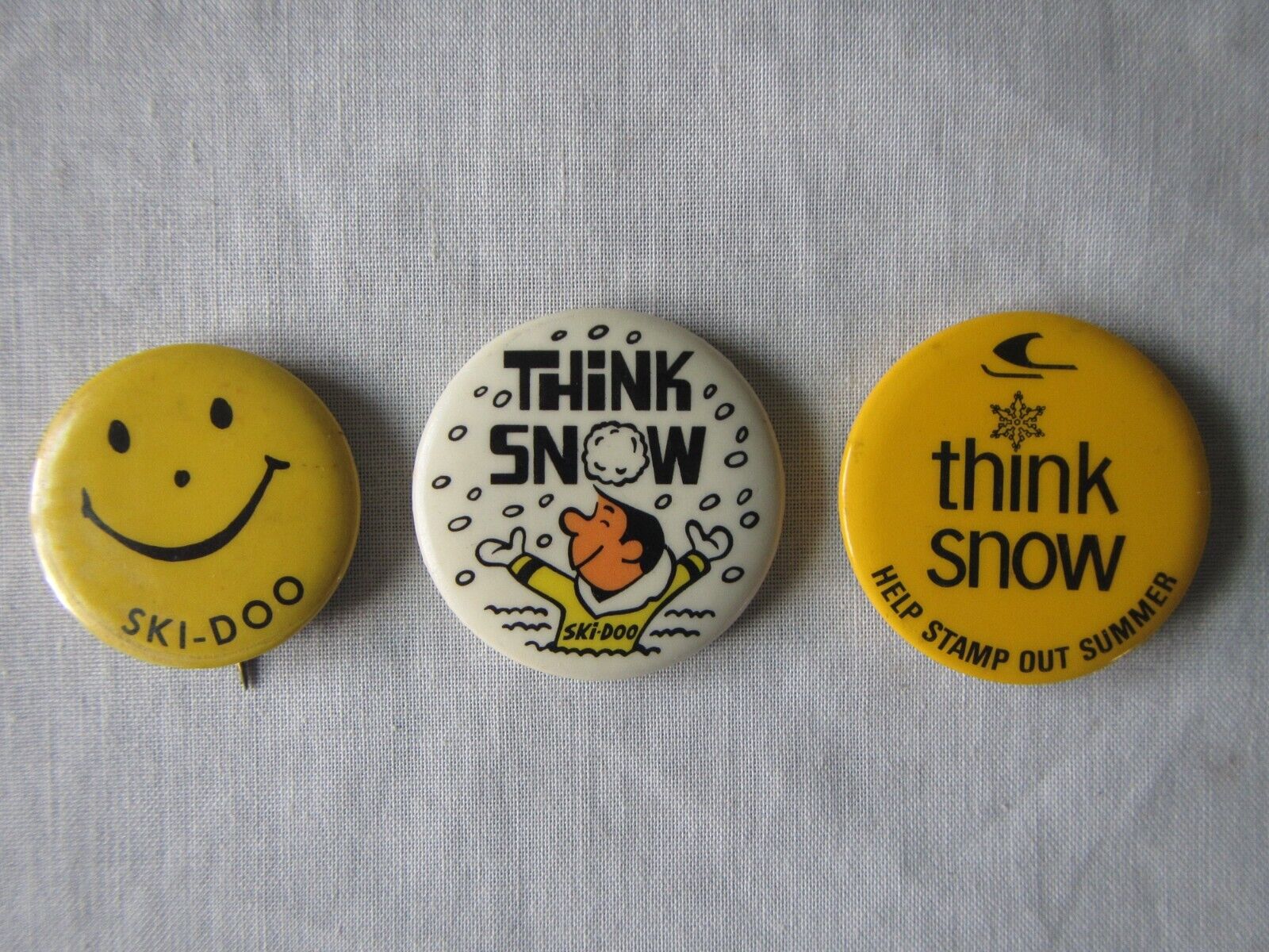lot of 3 Vintage 70\'s  skidoo \' pinbacks   Think Snow  + smiley