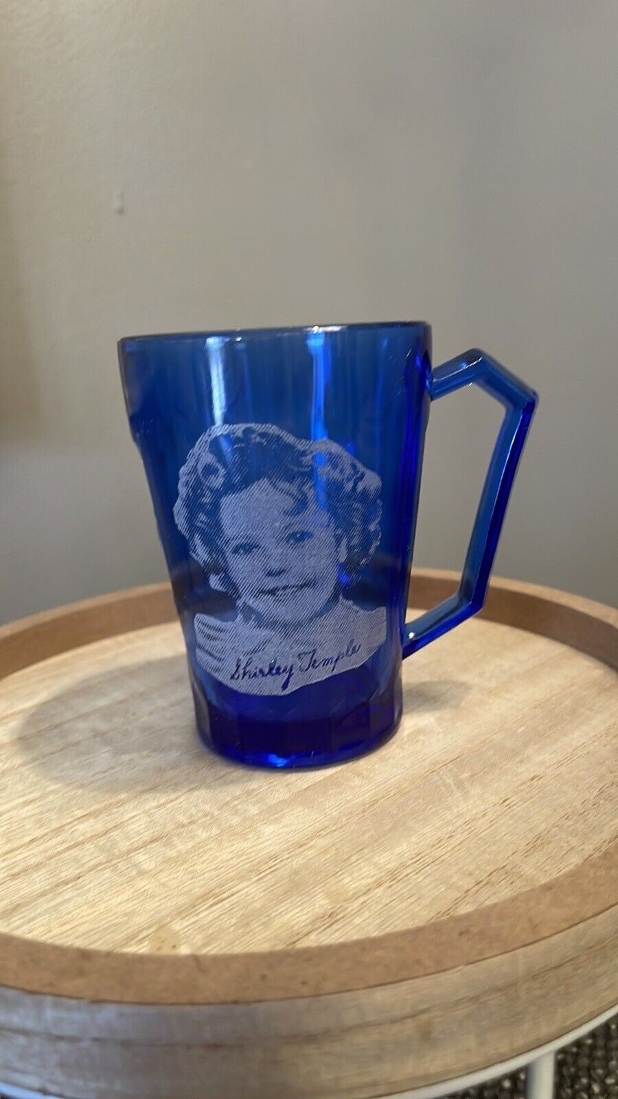Vintage 1930's Hazel Atlas Shirley Temple Cobalt Blue Glass Tumbler Cup 3.75” H