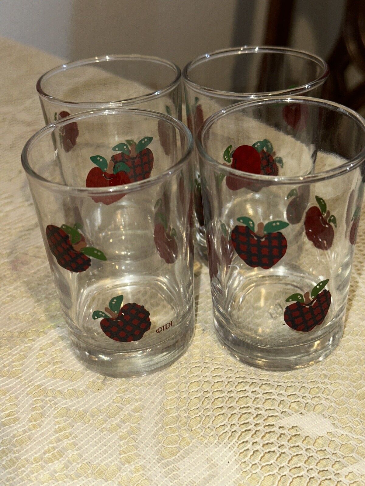 Vintage Anchor Hocking IDI 3.5” Red Apples Juice Drinking Glasses  Set of 4