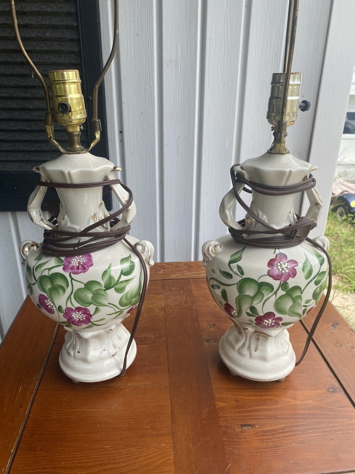 Pair Of Mid Century Lamps Hand Painted Porcelain