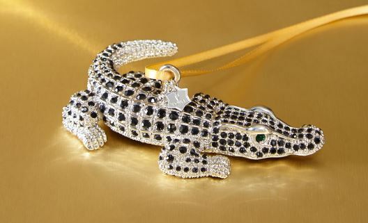 L'OBJET Platinum Plated with Black Swarovski Crystals Crocodile Ornament