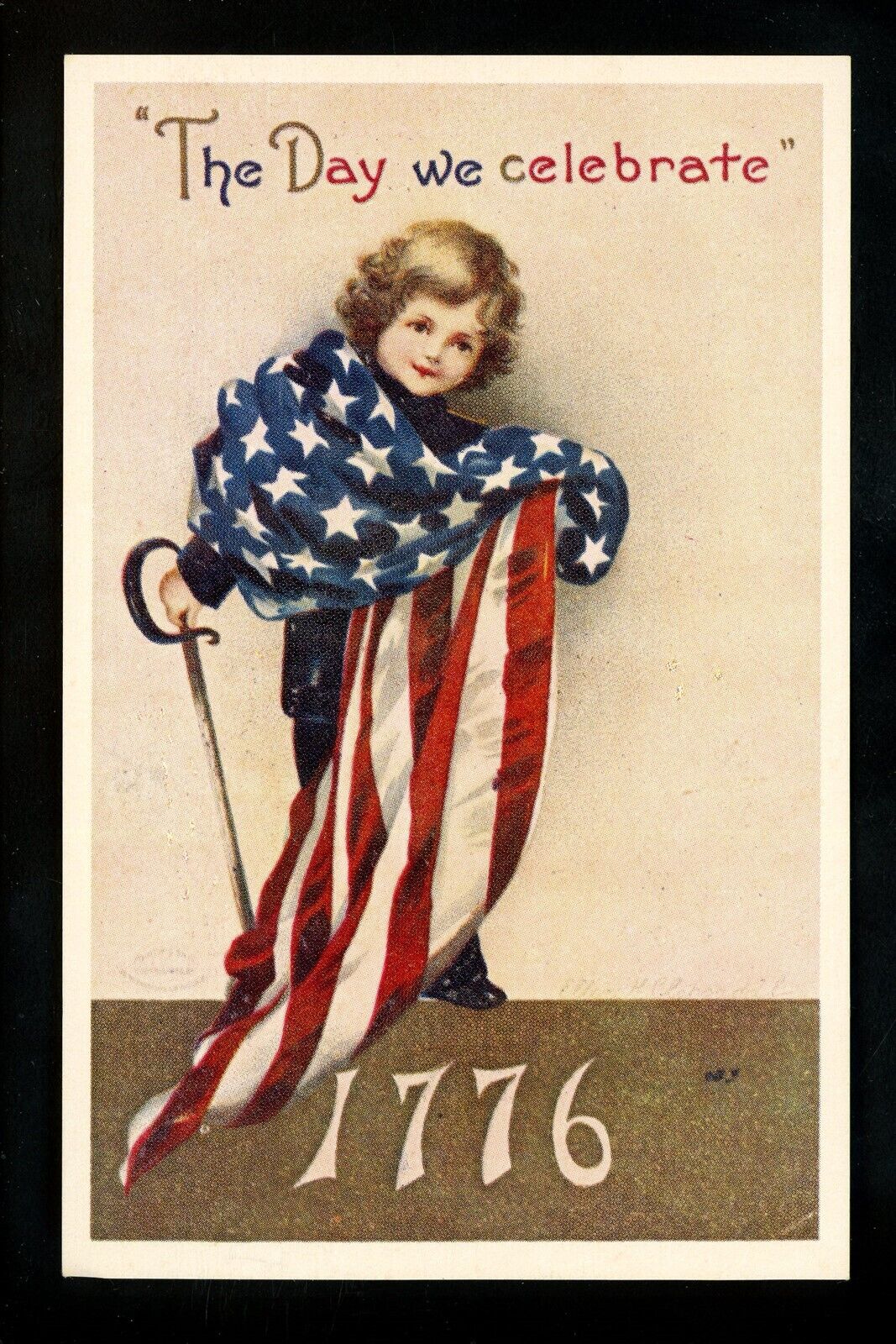 Patriotic Americana postcard Child US Flag military MODERN Reprint greetings