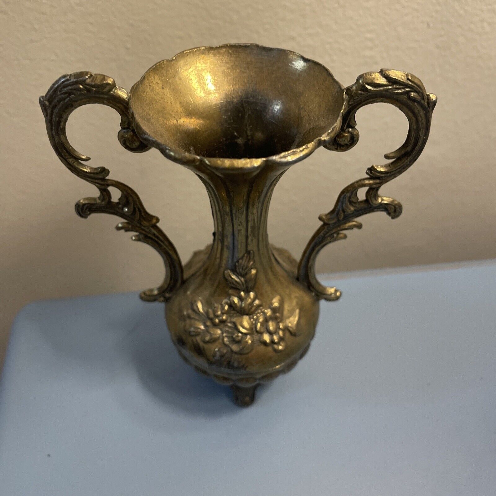 Vintage Italian Brass Miniature Brass Vase Ornate floral Design 5\