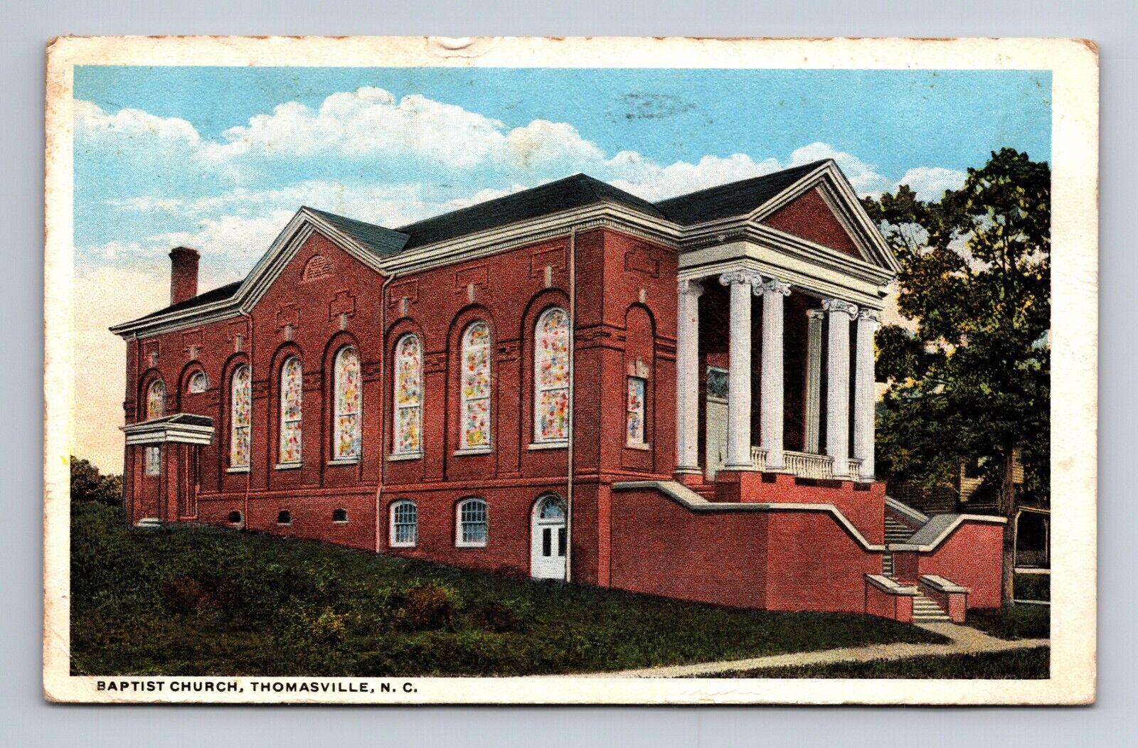 Baptist Church Thomasville North Carolina NC Postcard c1920