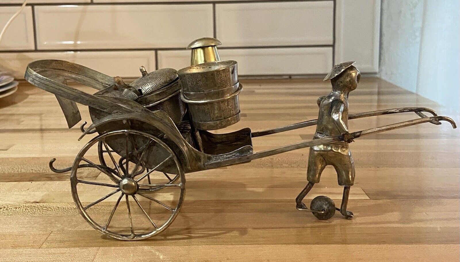 Vintage Silver Plate Condiment Rickshaw Articulated Chinese