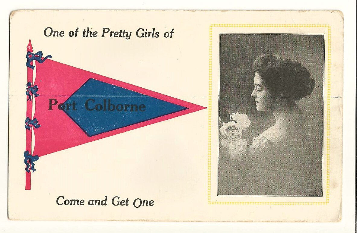 Pretty Lady Port Colborne Postcard Pennant Flag  c1905