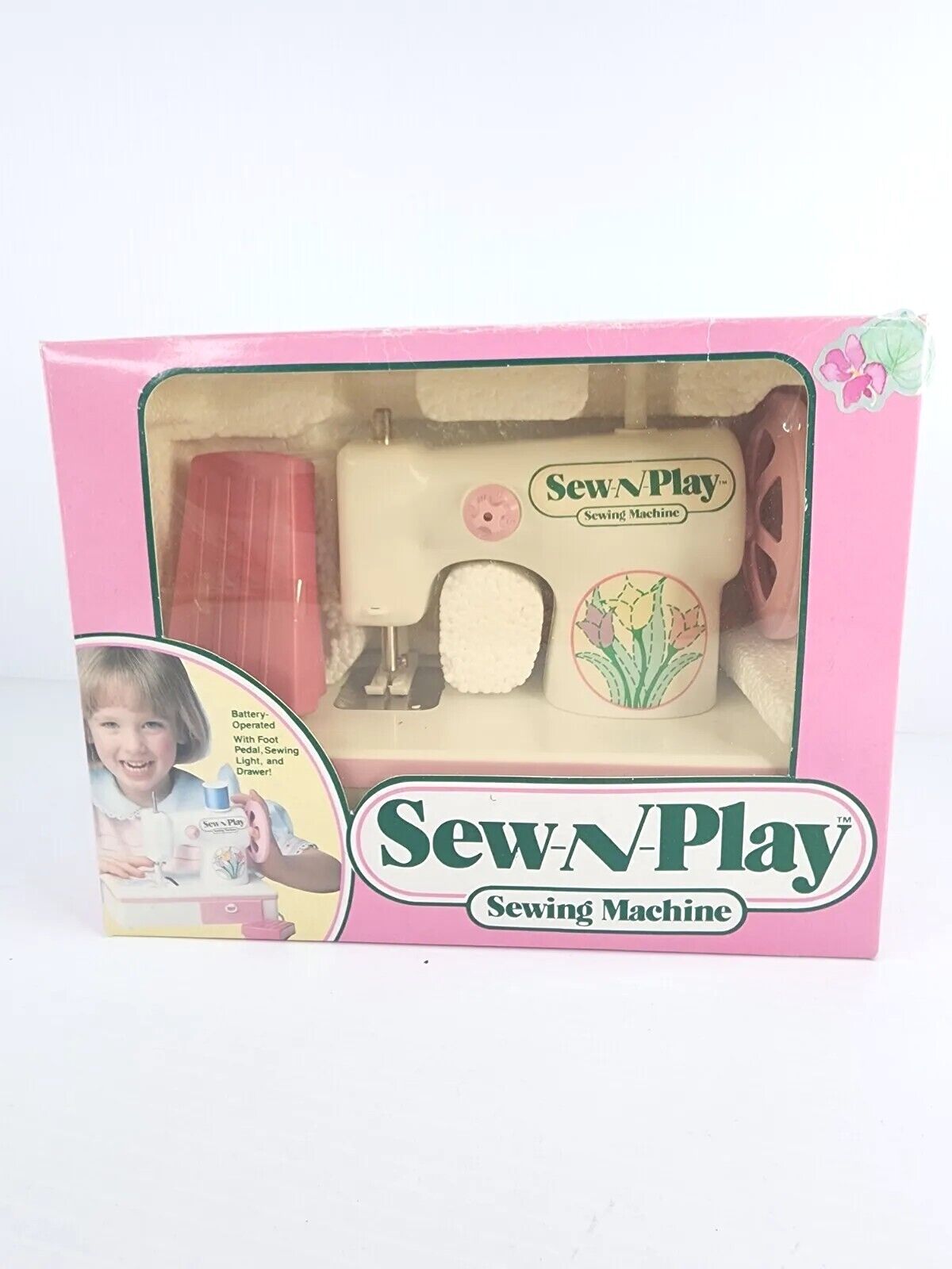 Vintage Sew-N-Play Battery Operated Child Sewing Machine Tested Works In Box