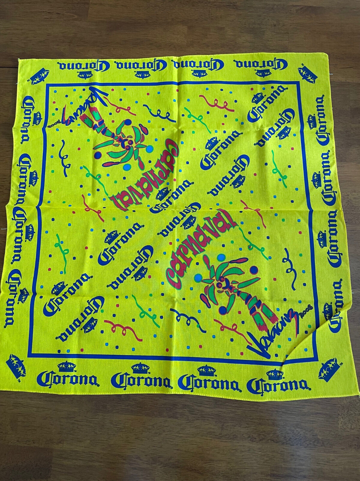 Vintage Tea Towel Corona Carnaval Veracruz 2003 Yellow Multicolor Linen NWOT