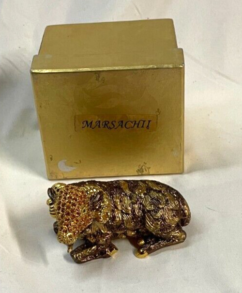 Marsachii Jeweled Enamel Ram Trinket Box With Original Box