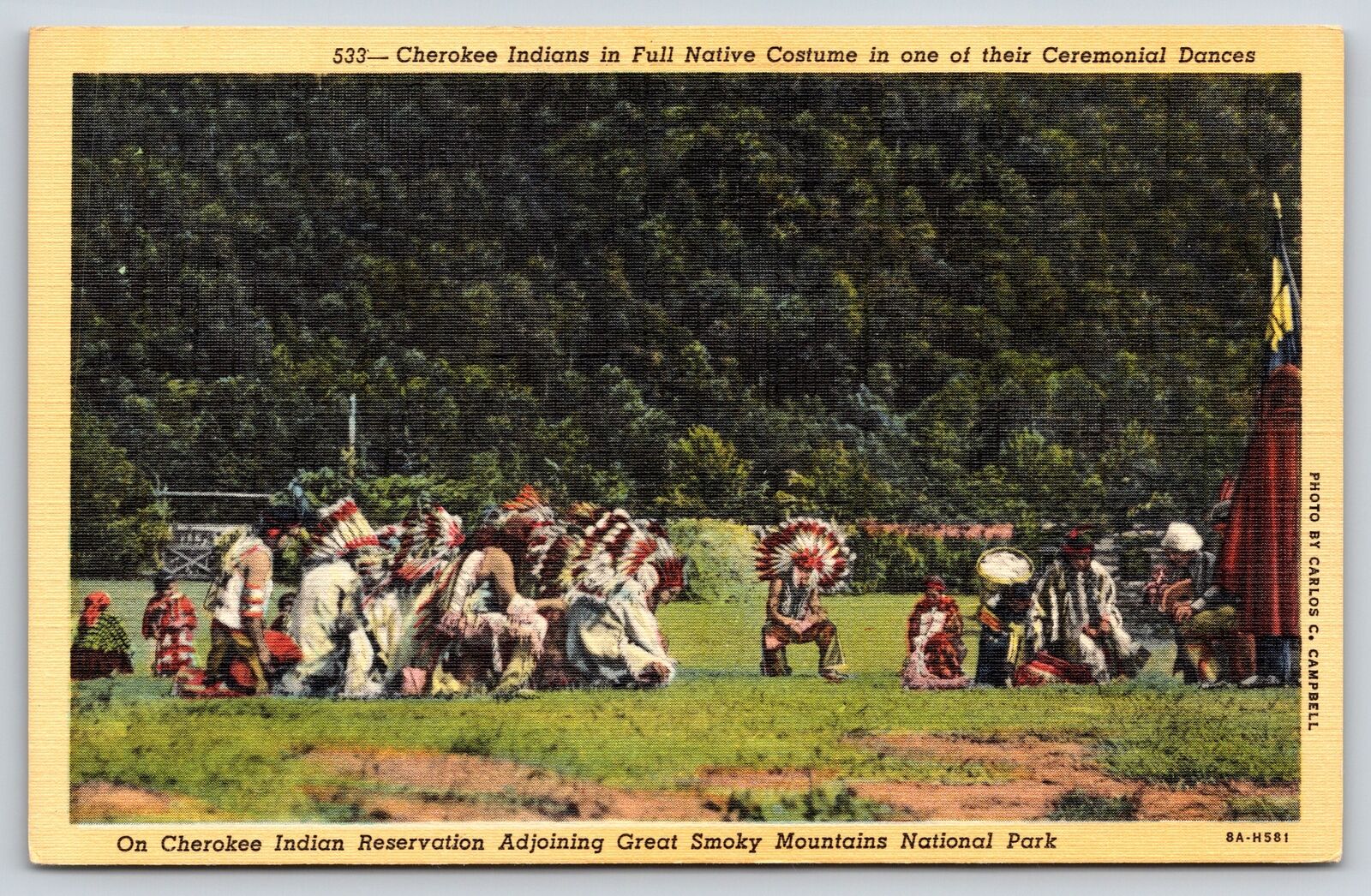Native Americana~Cherokee Indians In Costume @ Ceremonial Dance~Vintage Postcard