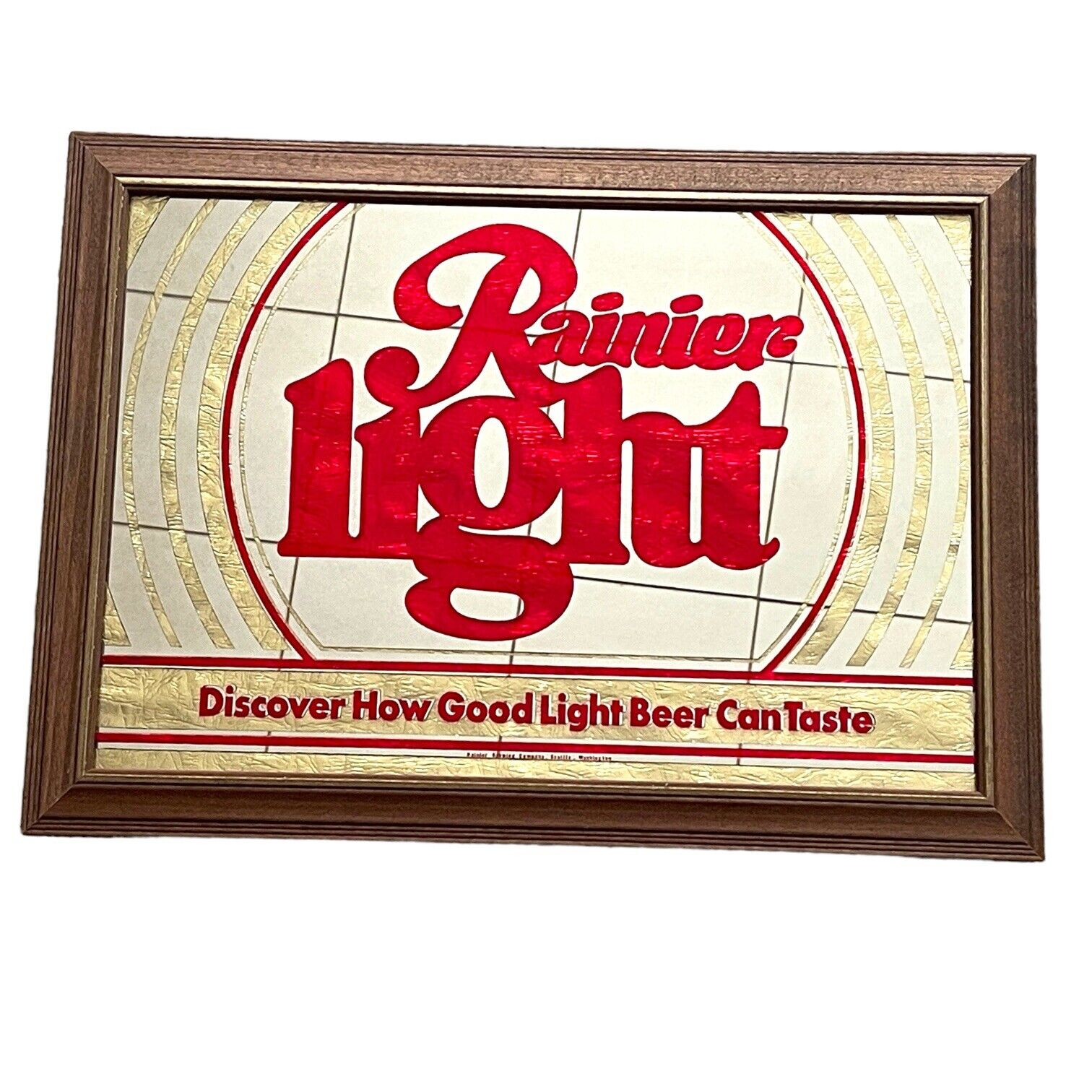 Vintage Rainier Light Beer Framed Mirror Sign approx 19\