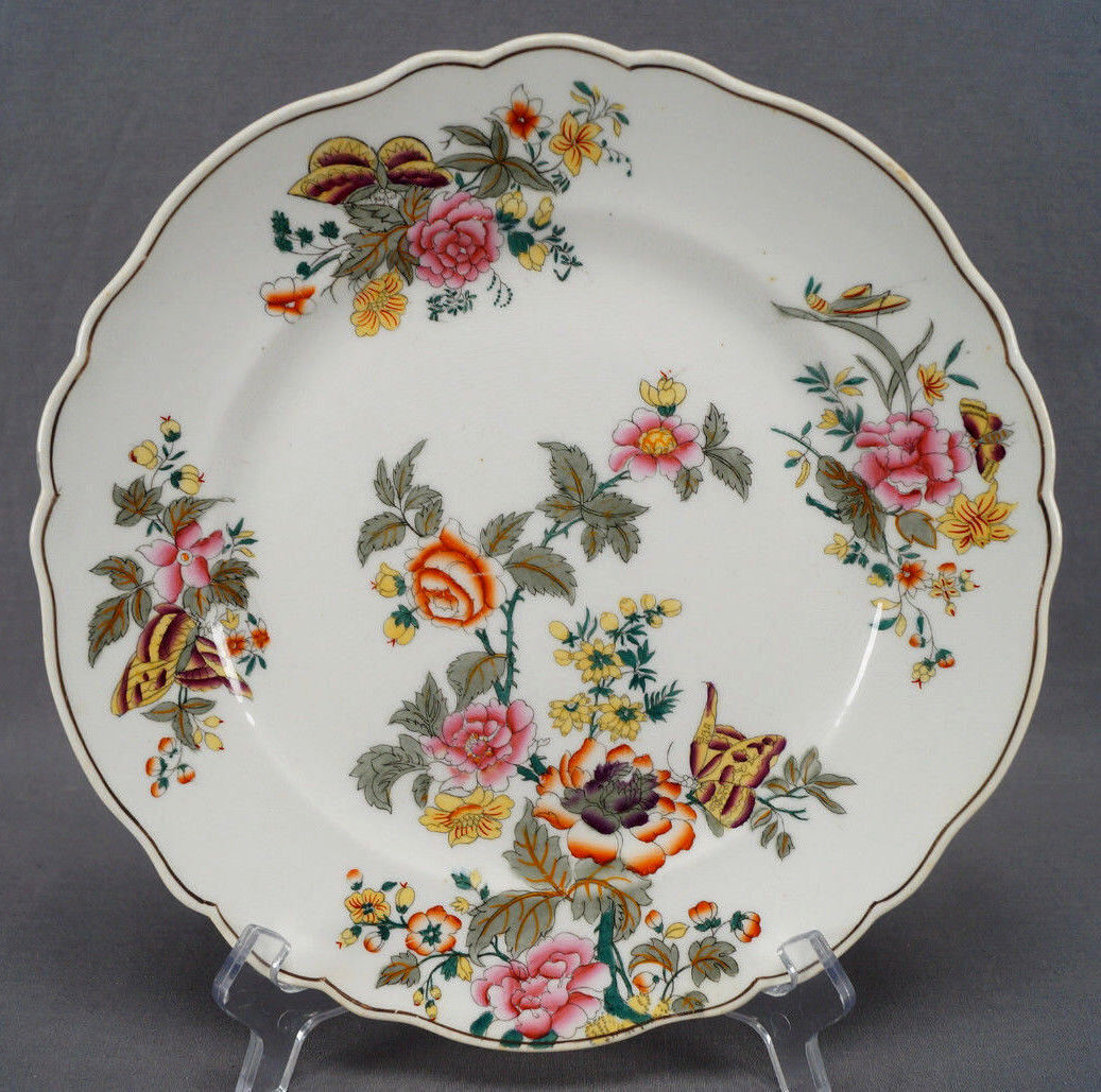 British Multicolor Floral & Butterfly Bone China 10 3/8 Inch Plate 1830-1850 C