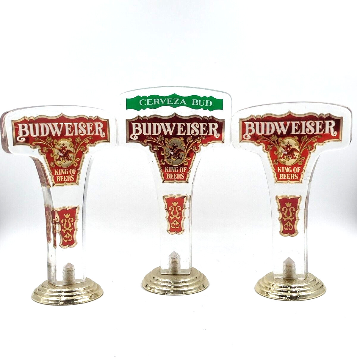 Lot of 3 Vintage Budweiser King of Beers Tap Handle Acrylic Lucite Cerveza Bud