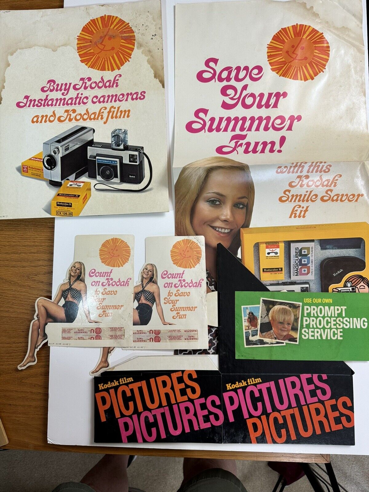 Vintage 1971 Kodak Film Store Advertising Display Signs Poster Lot Damaged READ