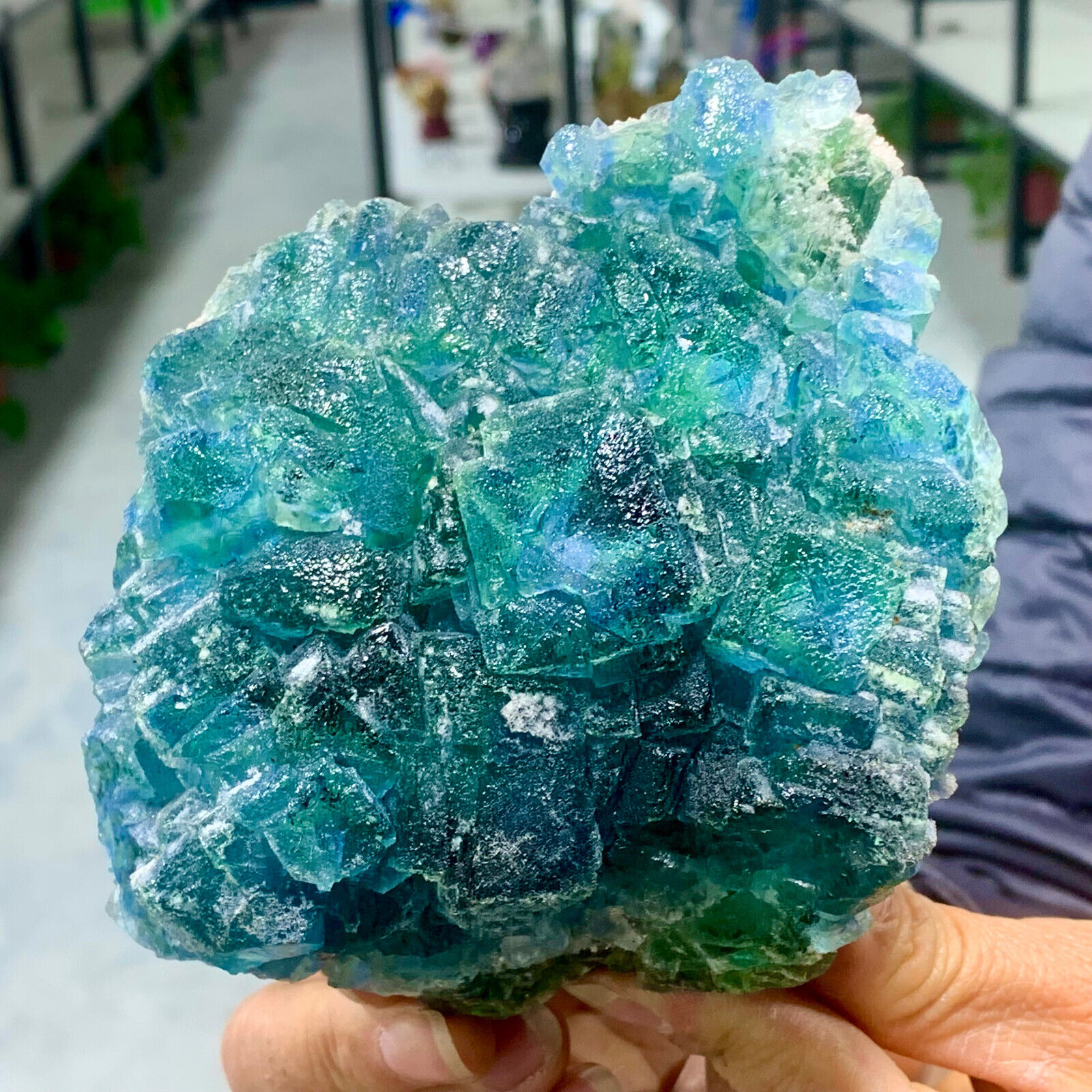 2.58LB Rare Transparent Blue Cube Fluorite Mineral Crystal Specimen/China